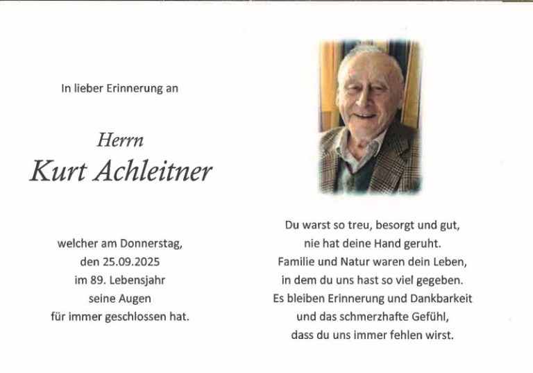 Achleitner Kurt verstorben